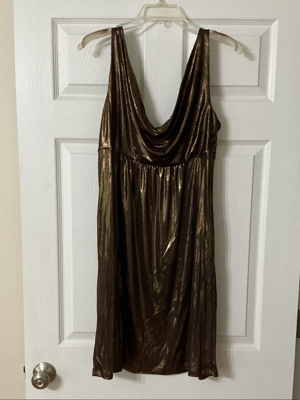 AGB Metallic Bronze Cowl Neck Mini Dress